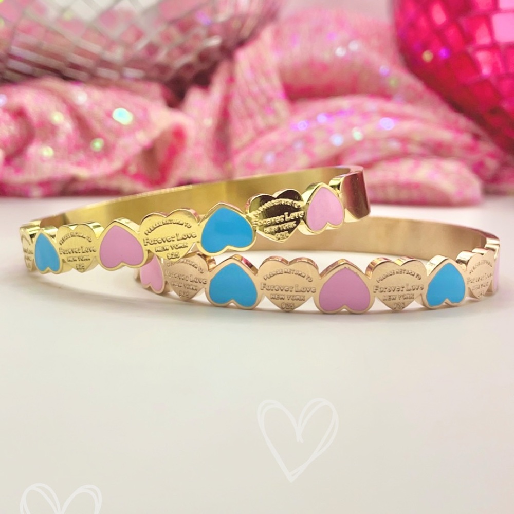 Forever Love NY Tiffany Style Bangle Bracelets - Gold or Rose Gold